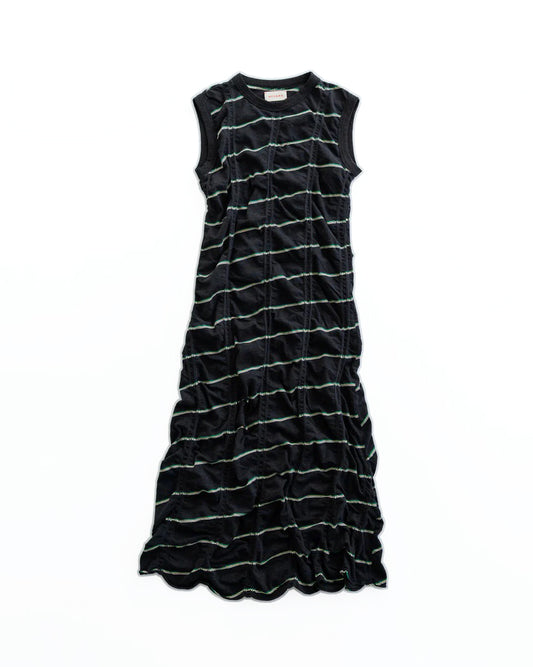 TUCKED JACQUARD BORDER SLEEVELESS DRESS - BLACK