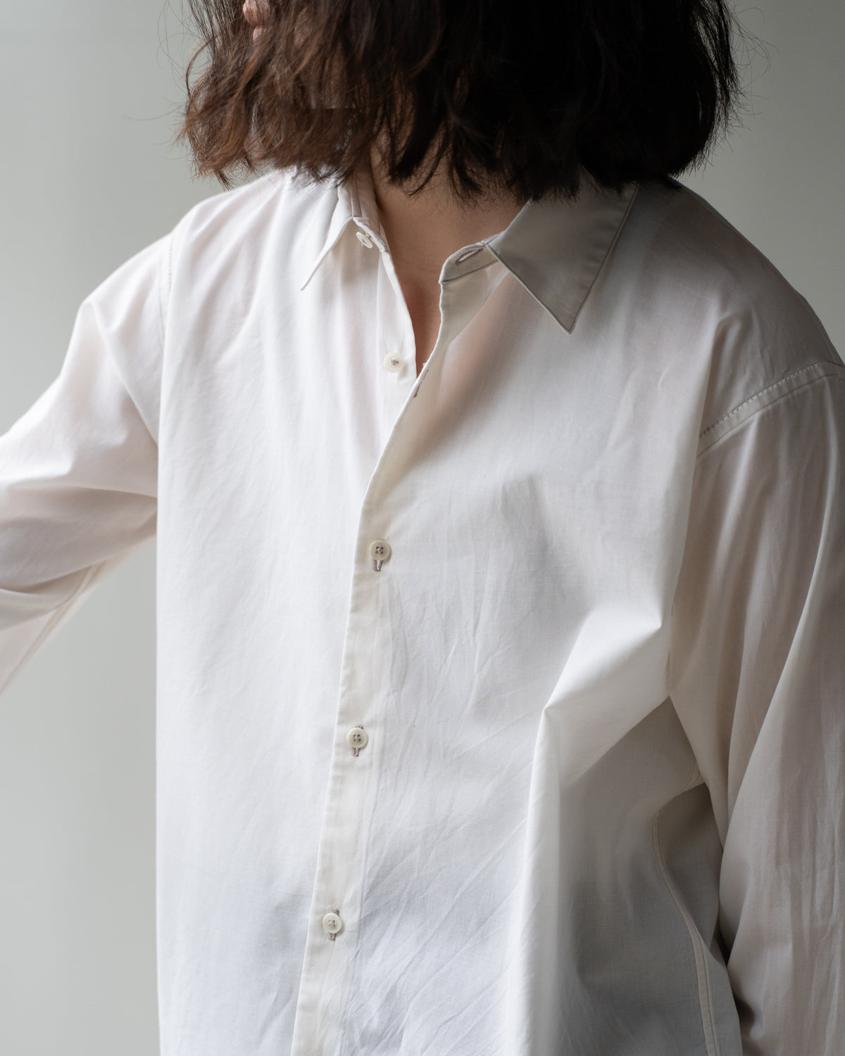 COTTON WOOL PLAIN REGULAR SHIRT - ECRU