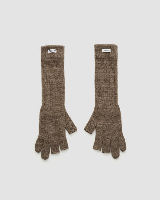 5G THREE FINGERLESS KNIT GLOVES -BROWN