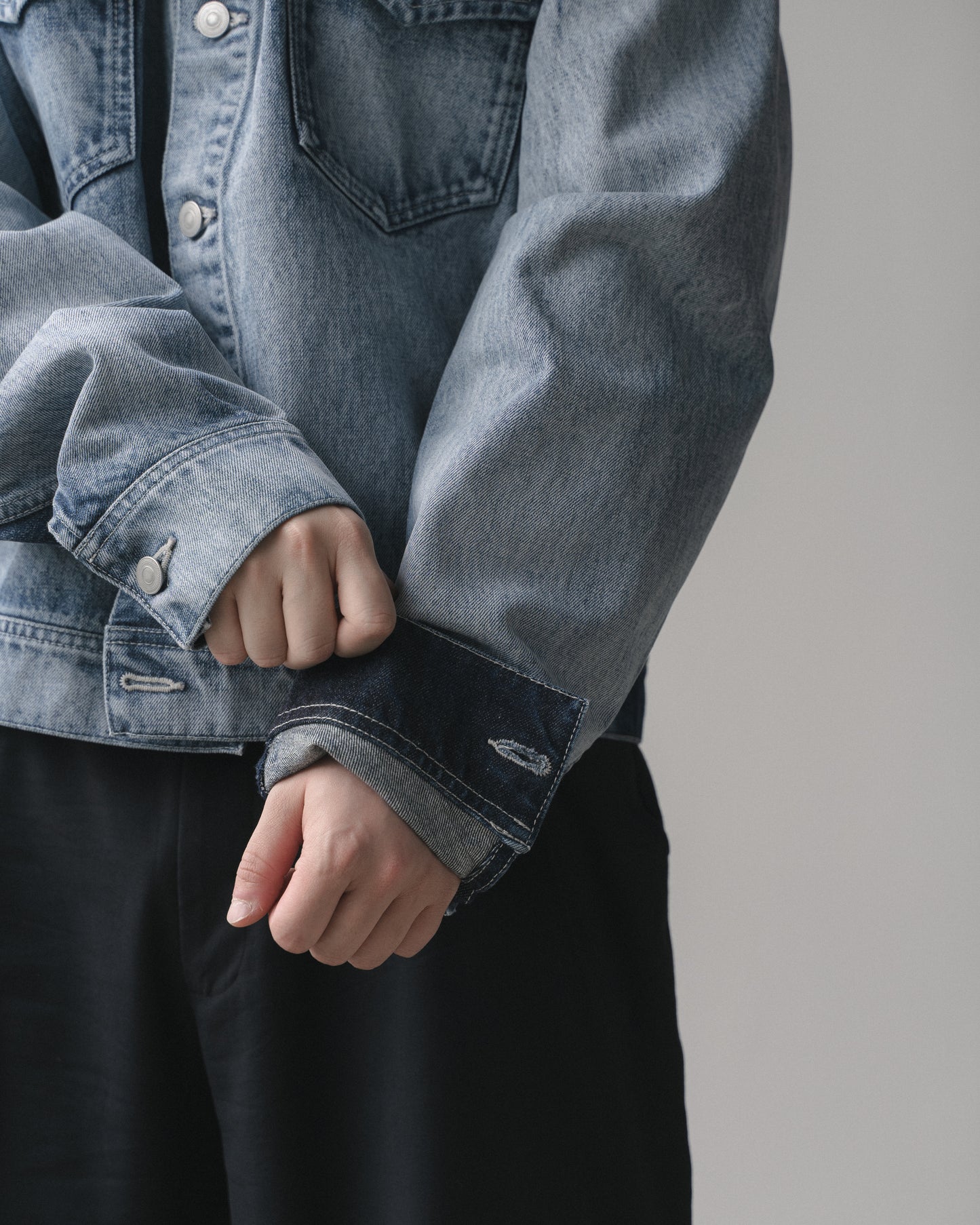 TWO-TONE DENIM BLOUSON - SAX BLUE