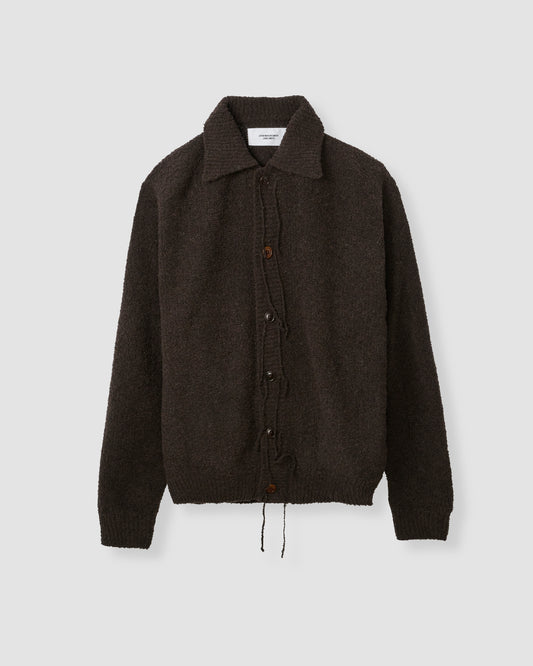 5G REVERSE STICHES POLO COLLAR KNIT CARDIGAN - BROWN