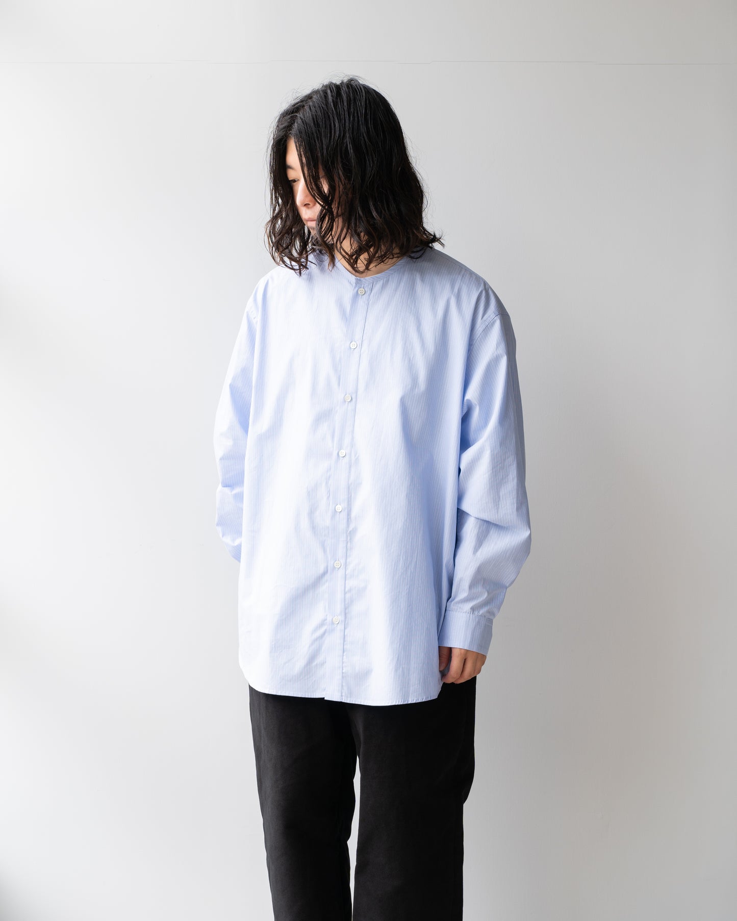 BAND COLLAR STRIPE SHIRT