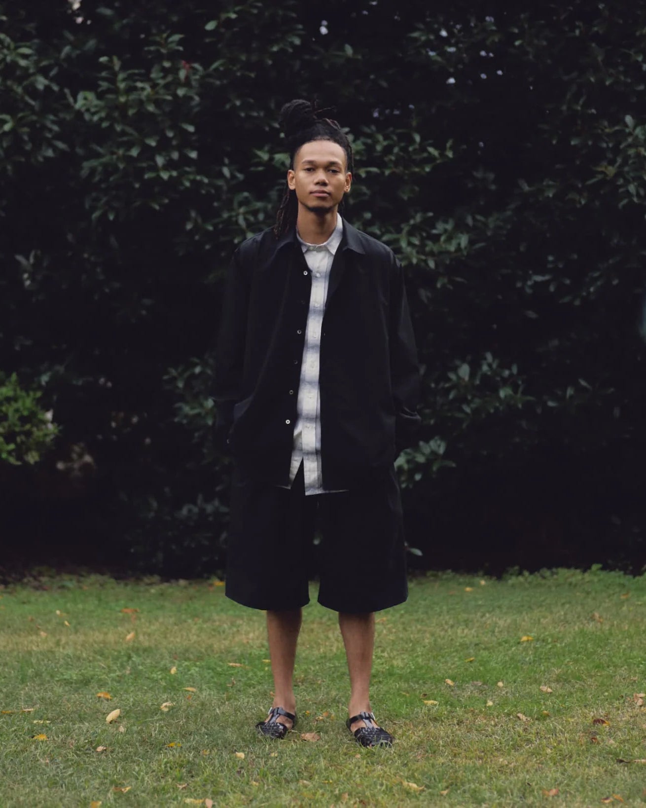 QUICK DRY STRETCH OPEN COLLAR SHIRT - BLACK