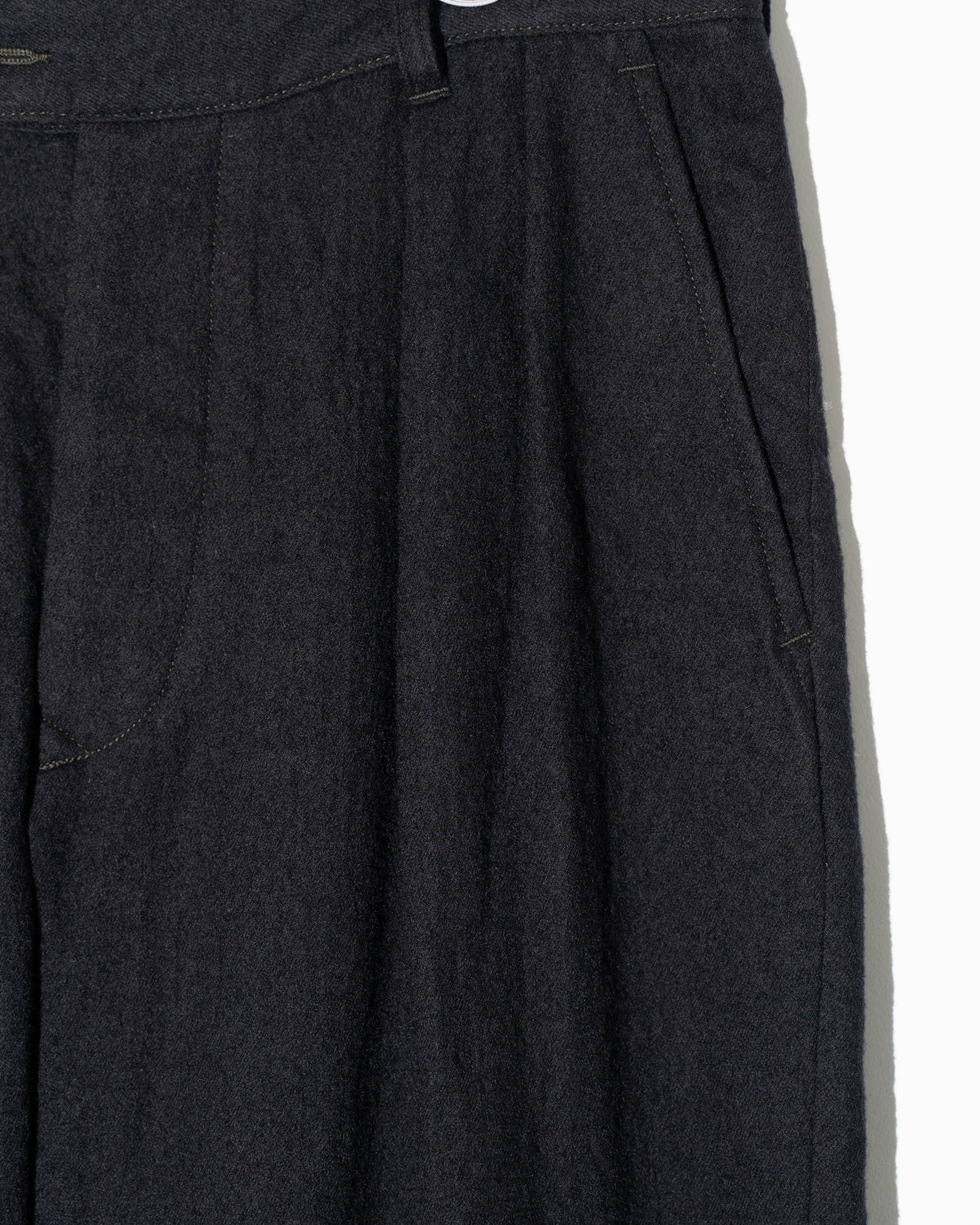 BRUSHED COTTON WOOL TWILL PANTS - BLACK