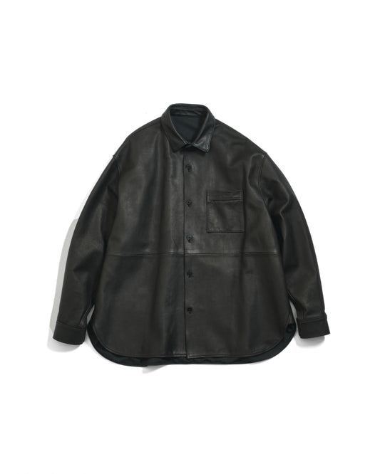 LEATHER WIDE SHIRT - BLACK