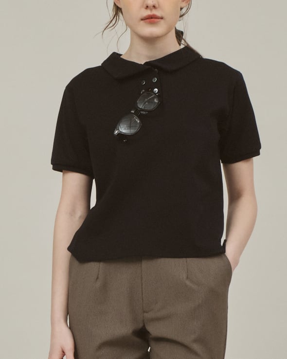 ASYMME POLO WITH TAB - BEIGE