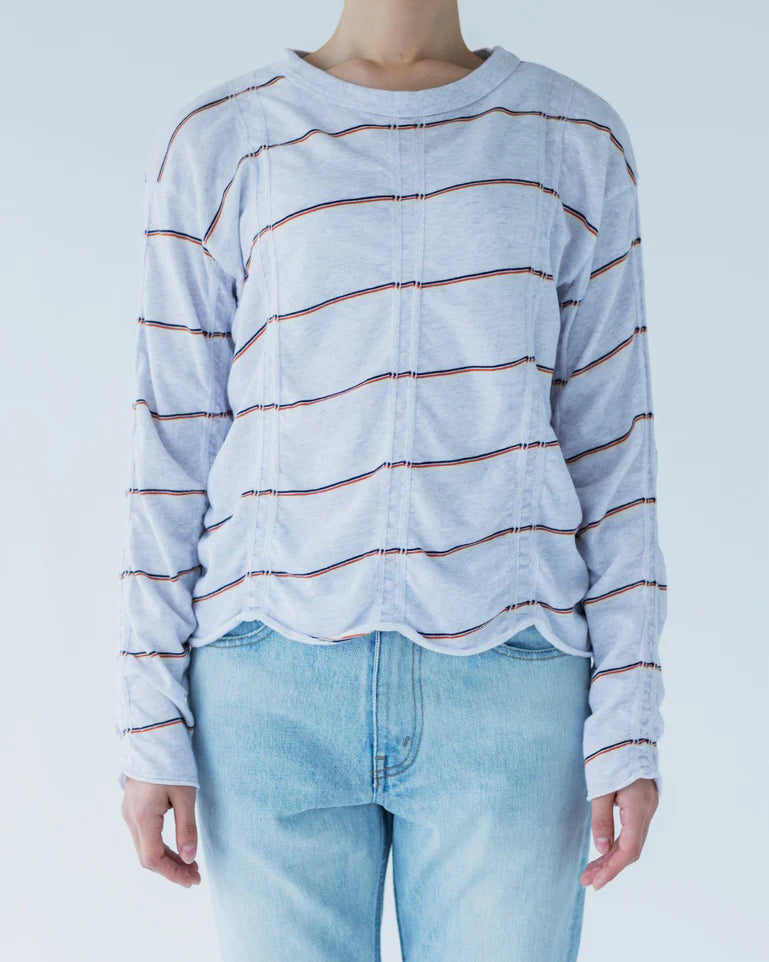 TUCKED JACQUARD BORDER PULLOVER - HEATHER GRAY