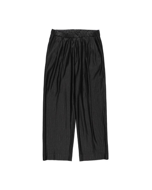 28G SILK RAMIE GLITTERY STRIPE TUCK EASY PANTS - BLACK