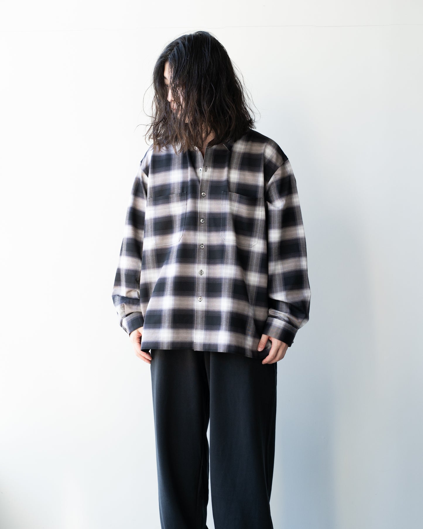 28G OMBRE CHECK BALISE SHIRT - BLACK WHITE