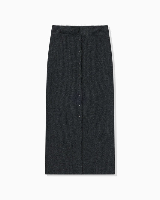 WOOL RIB KNIT SKIRT - DARK GRAY