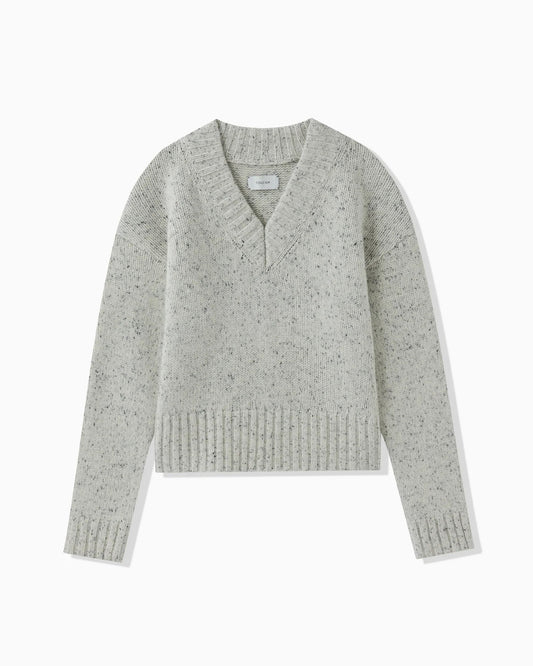 NEP YARN V-NECK KNIT - VANILLA