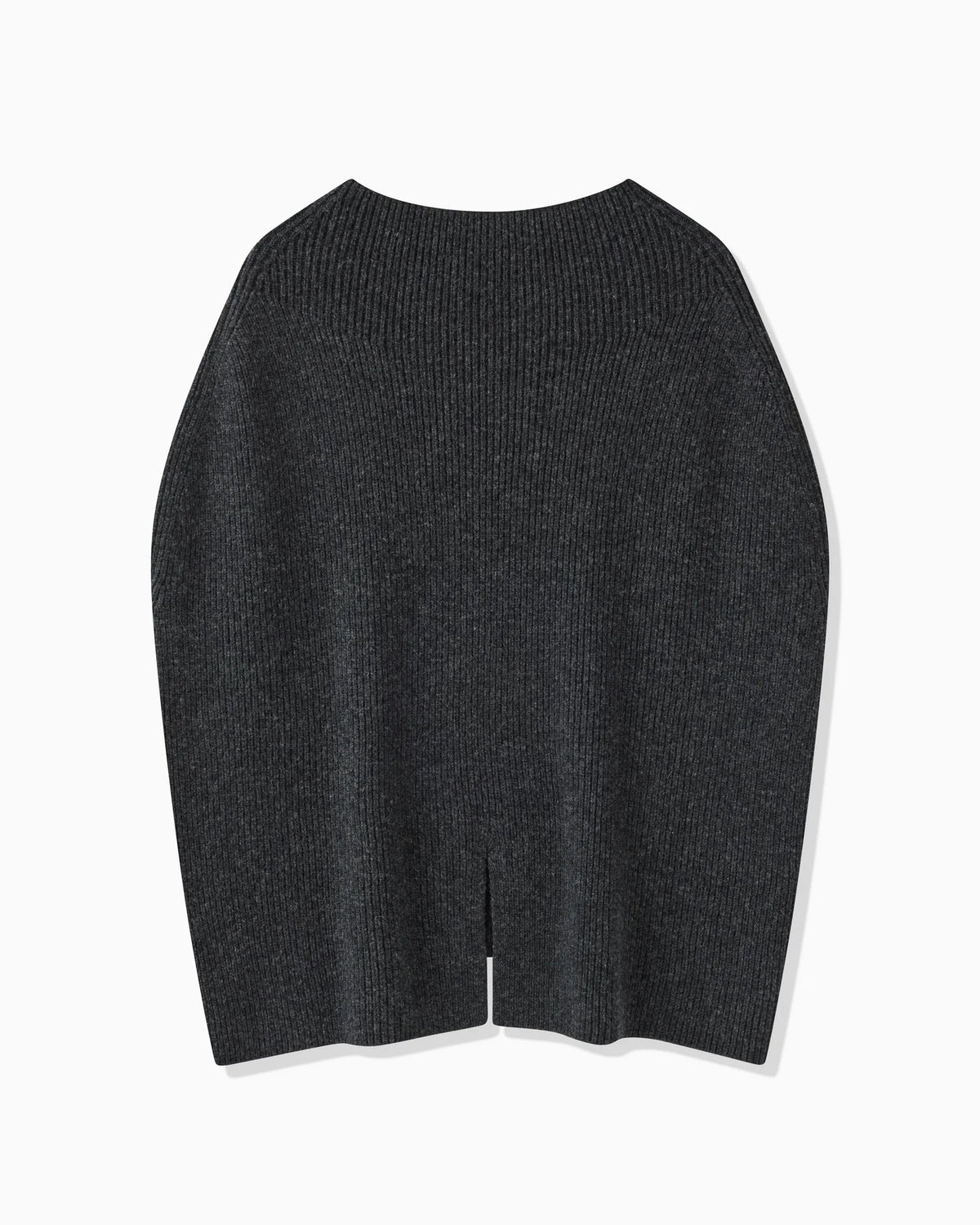 WOOL RIB KNIT PONCHO - DARK GRAY