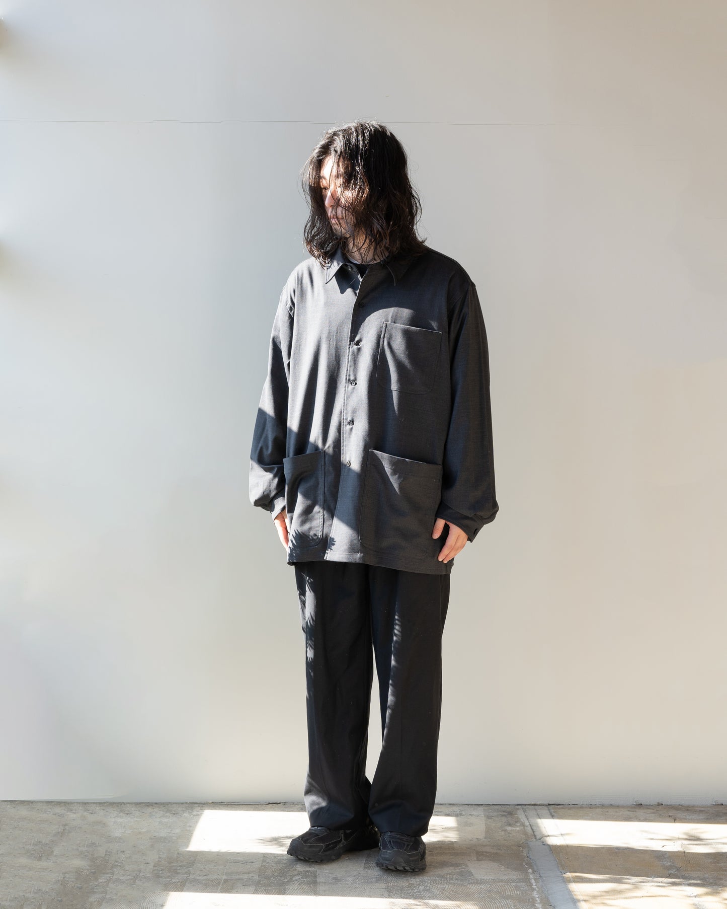 WOOL SILK CHORE JACKET - CHARCOAL GRAY