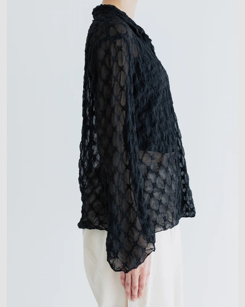 LACE SKIPPER BLOUSE - NAVY