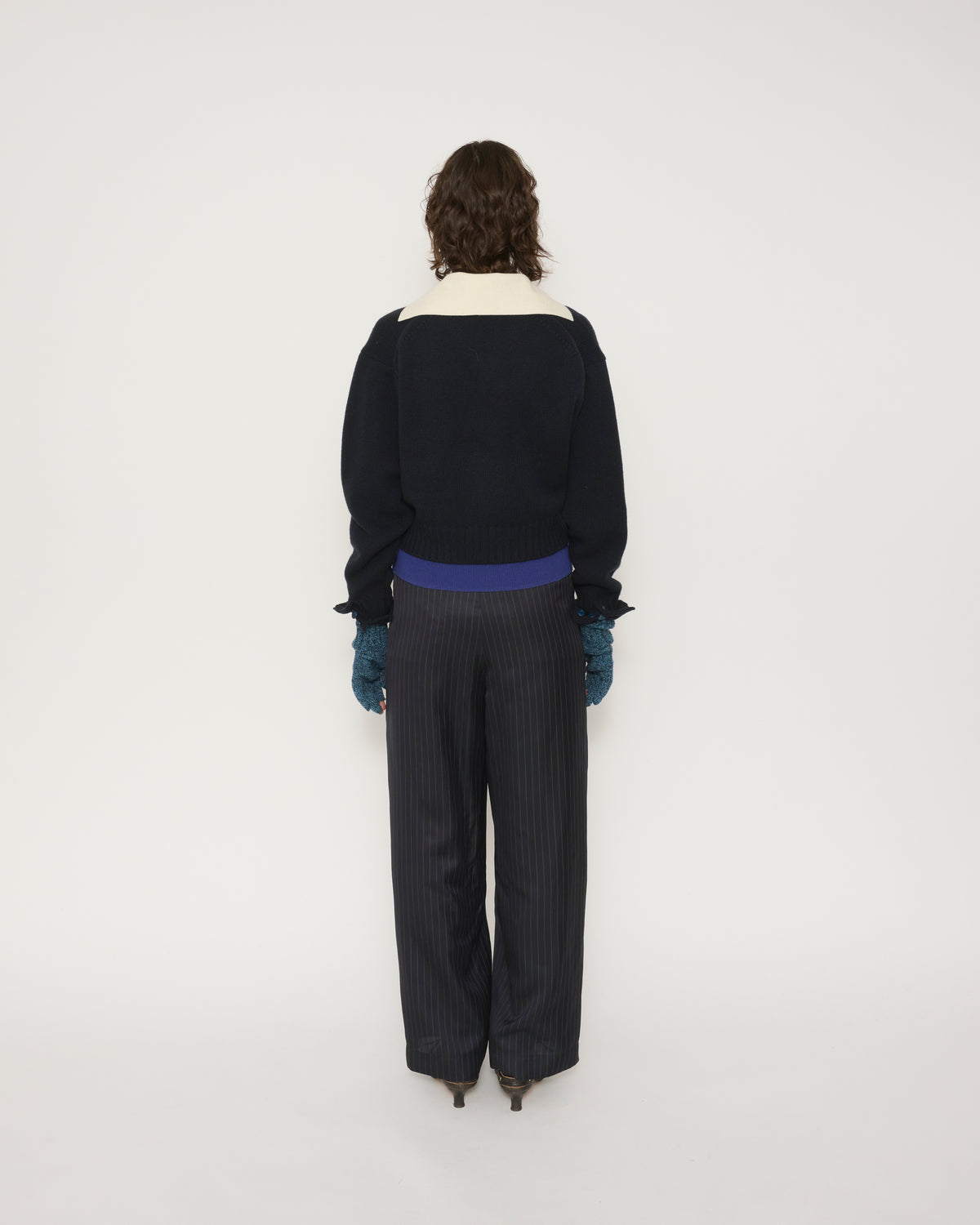 5G LAYERED V NECK SWEATER - NAVY