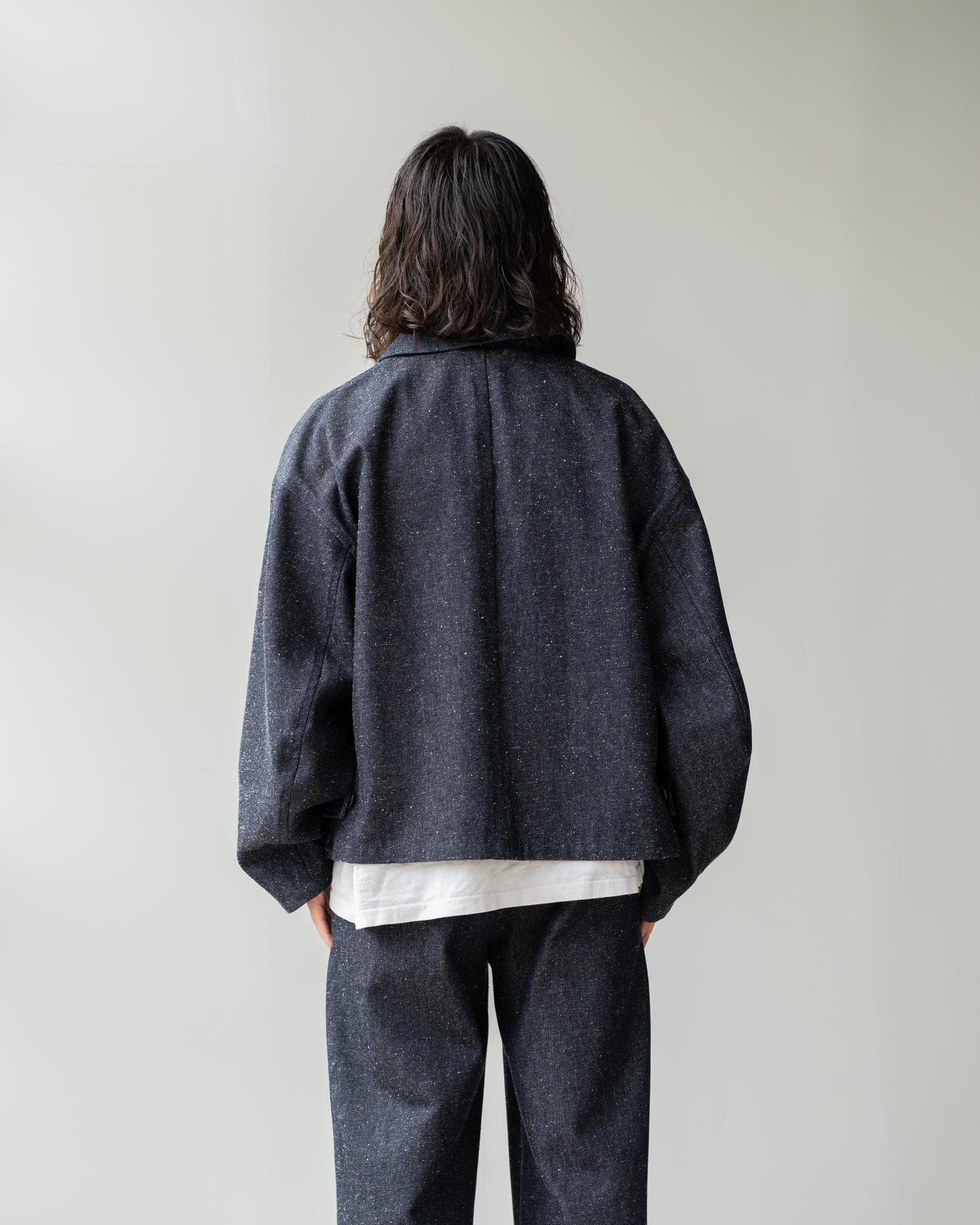 SILK DENIM SHORT COAT - NAVY