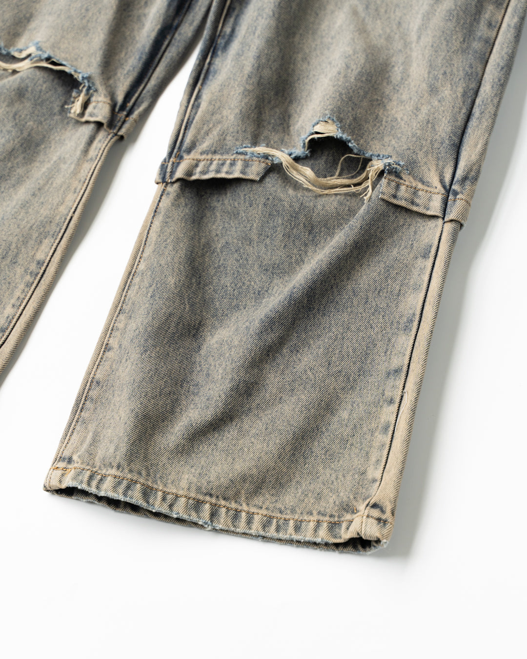GREY ACID WASH LAYERED HYBRID JEANS - GREY ACID WASH