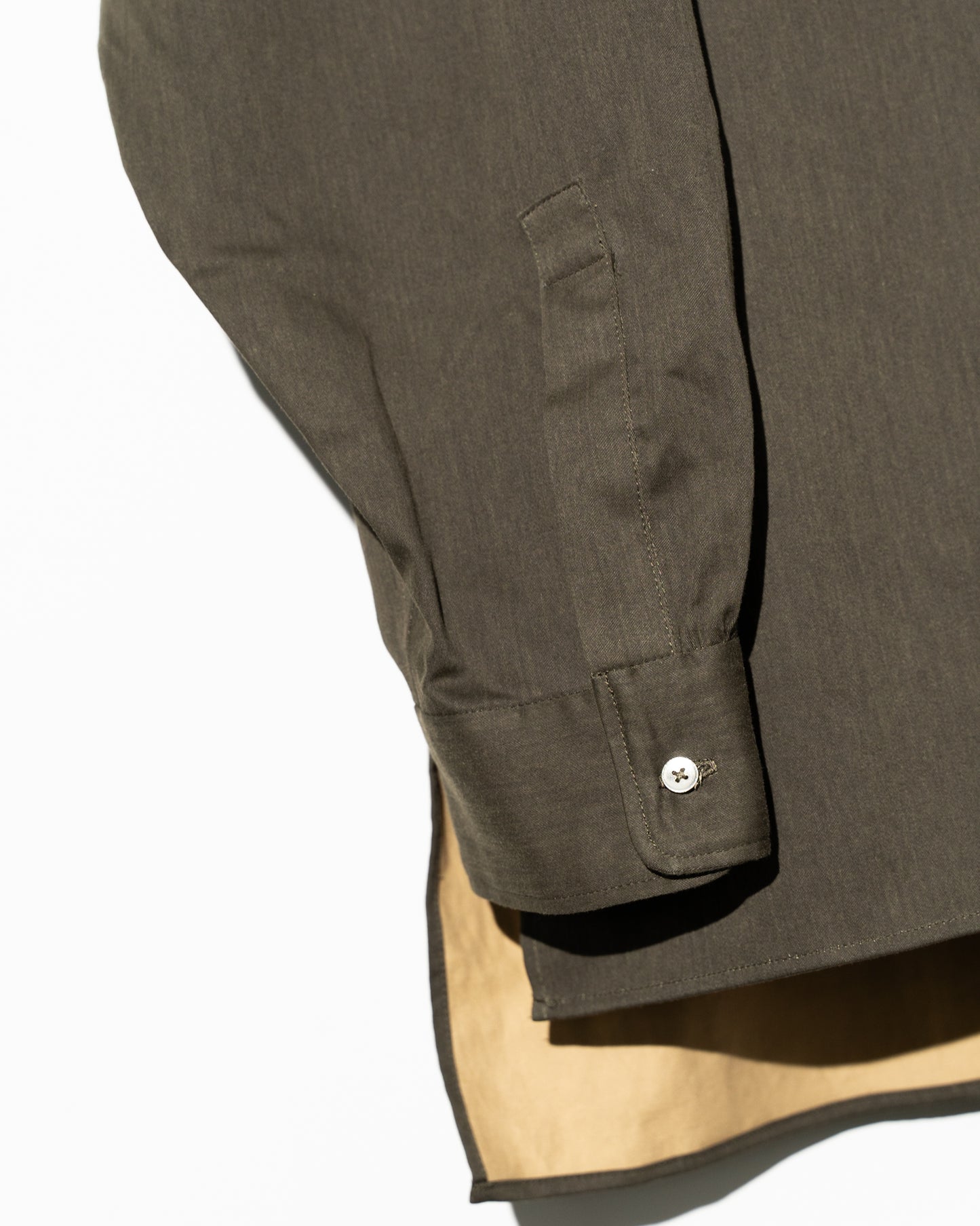 COTTN DYED SATIN OVER SIZE PULL OVER SHIRTS - KHAKI