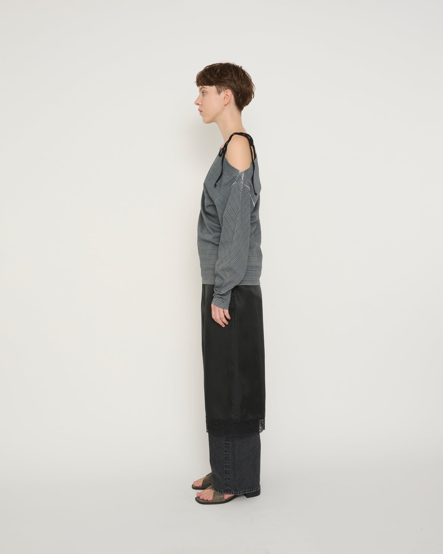 COTTON UP DOWN RIBBON CAMISOLE - BLACK