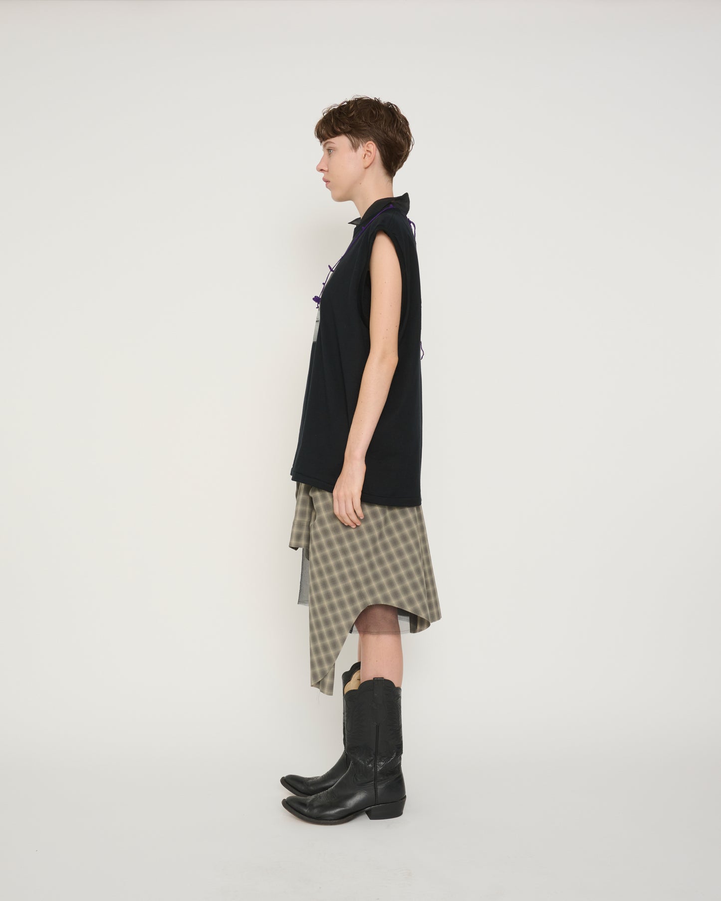 POLYESTER SHADOW CHECK WORK SHIRT - CHARCOAL CHECK