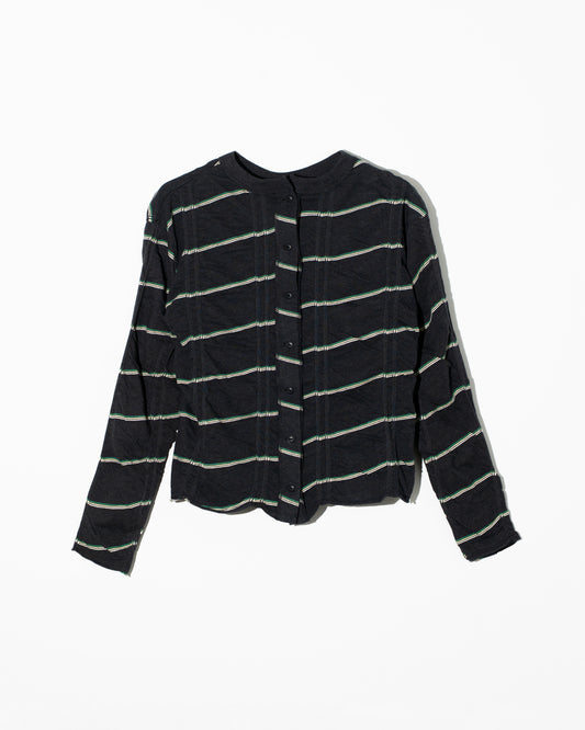 TUCKED JACQUARD BORDER CARDIGAN / PULLOVER - BLACK