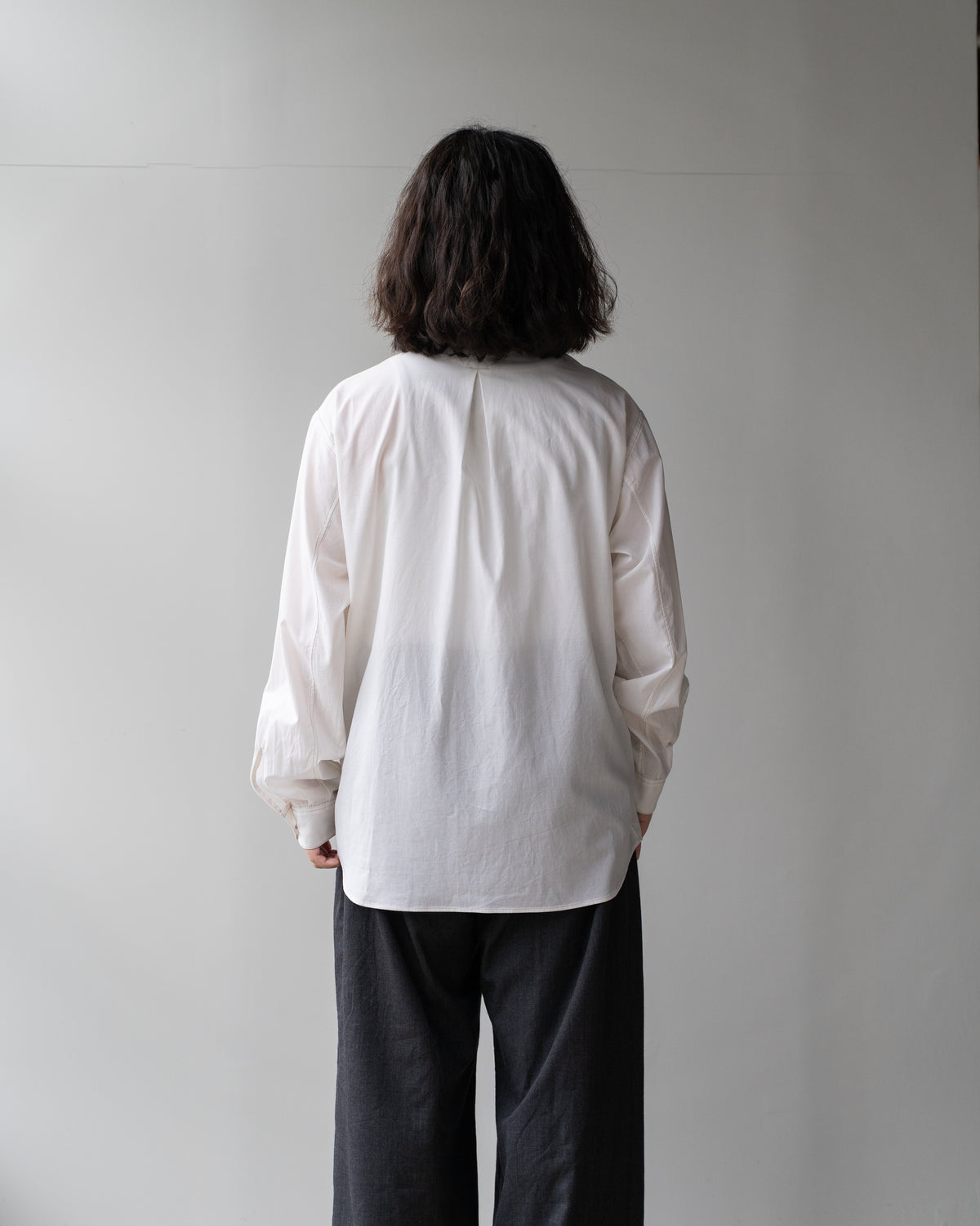 COTTON WOOL PLAIN REGULAR SHIRT - ECRU