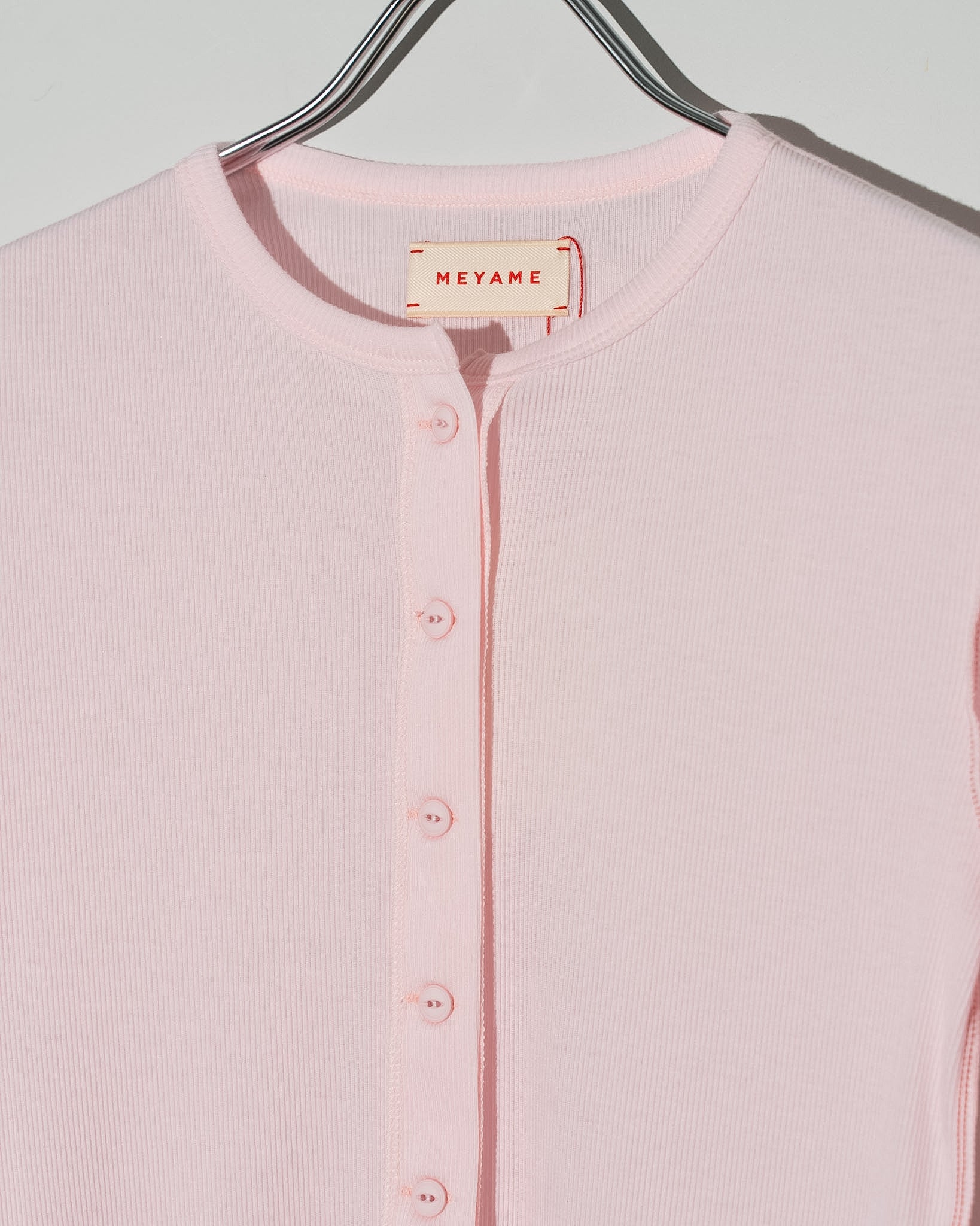 MEYAME (メヤメ) SOFT RIB SIDE STITCH CARDIGAN LIGHT PINK | HAKU