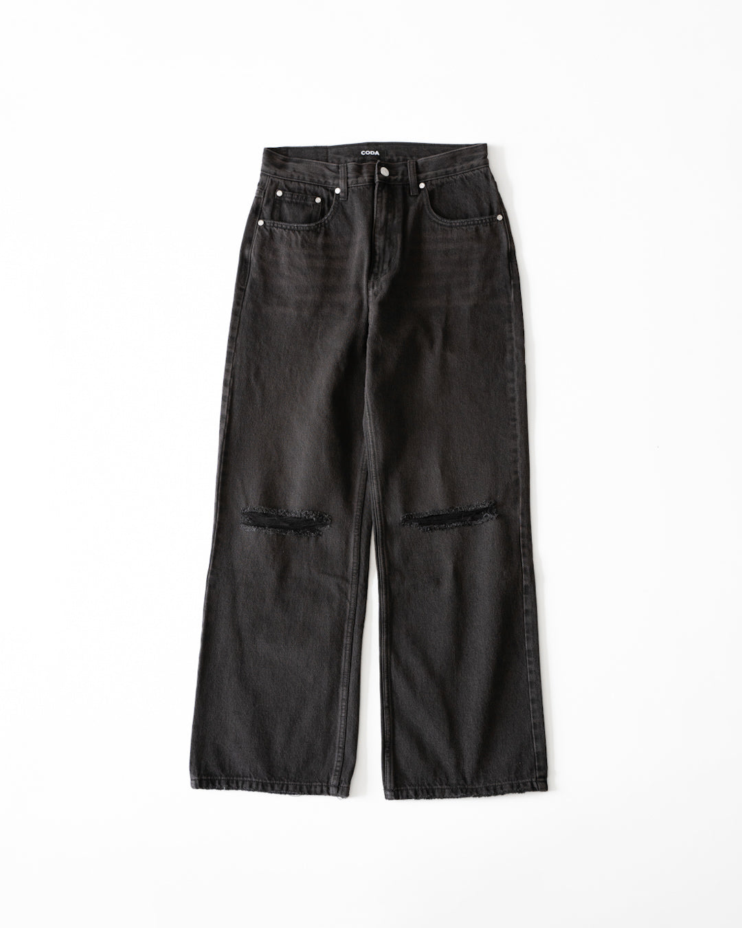 WASHED DESTORYED BREAK CUT FLARED JEANS - BLACK