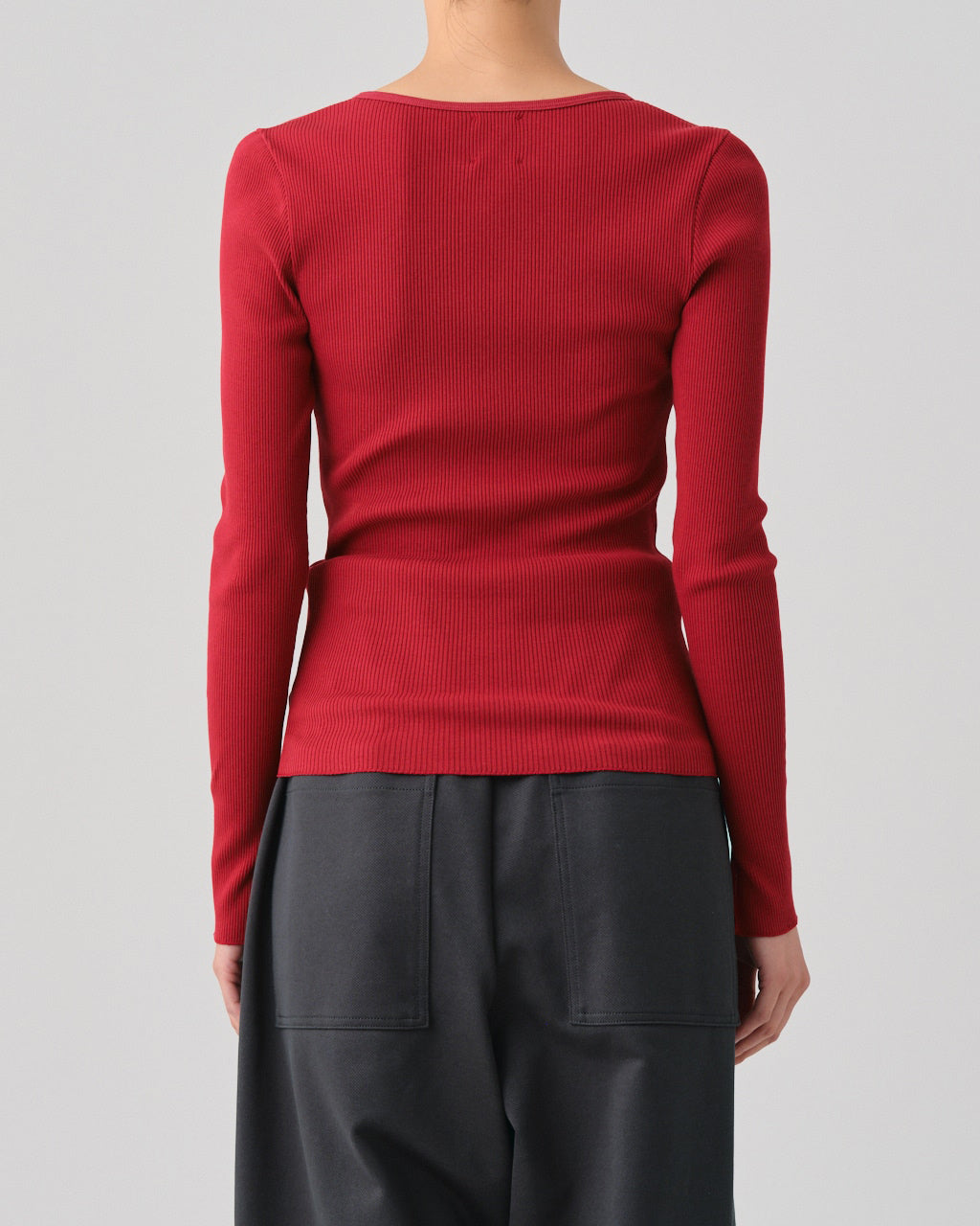 FRESCA-ZERO THICK RIB V NECK CARDIGAN - CHERRY RED