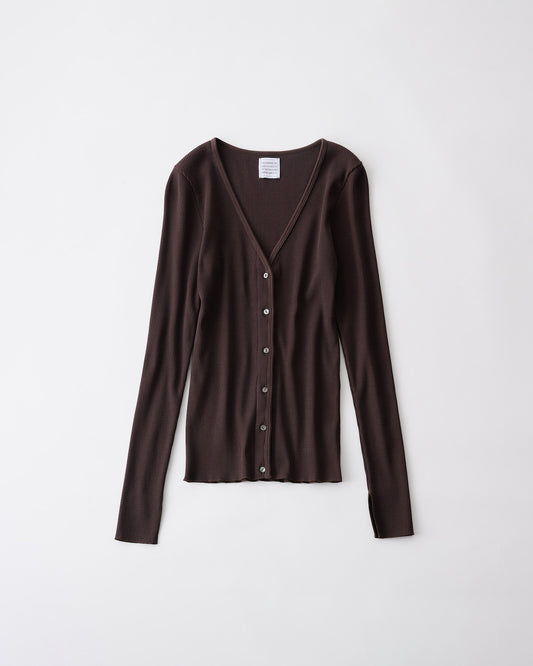 FRESCA-ZERO THICK RIB V NECK CARDIGAN - GRAY BROWN