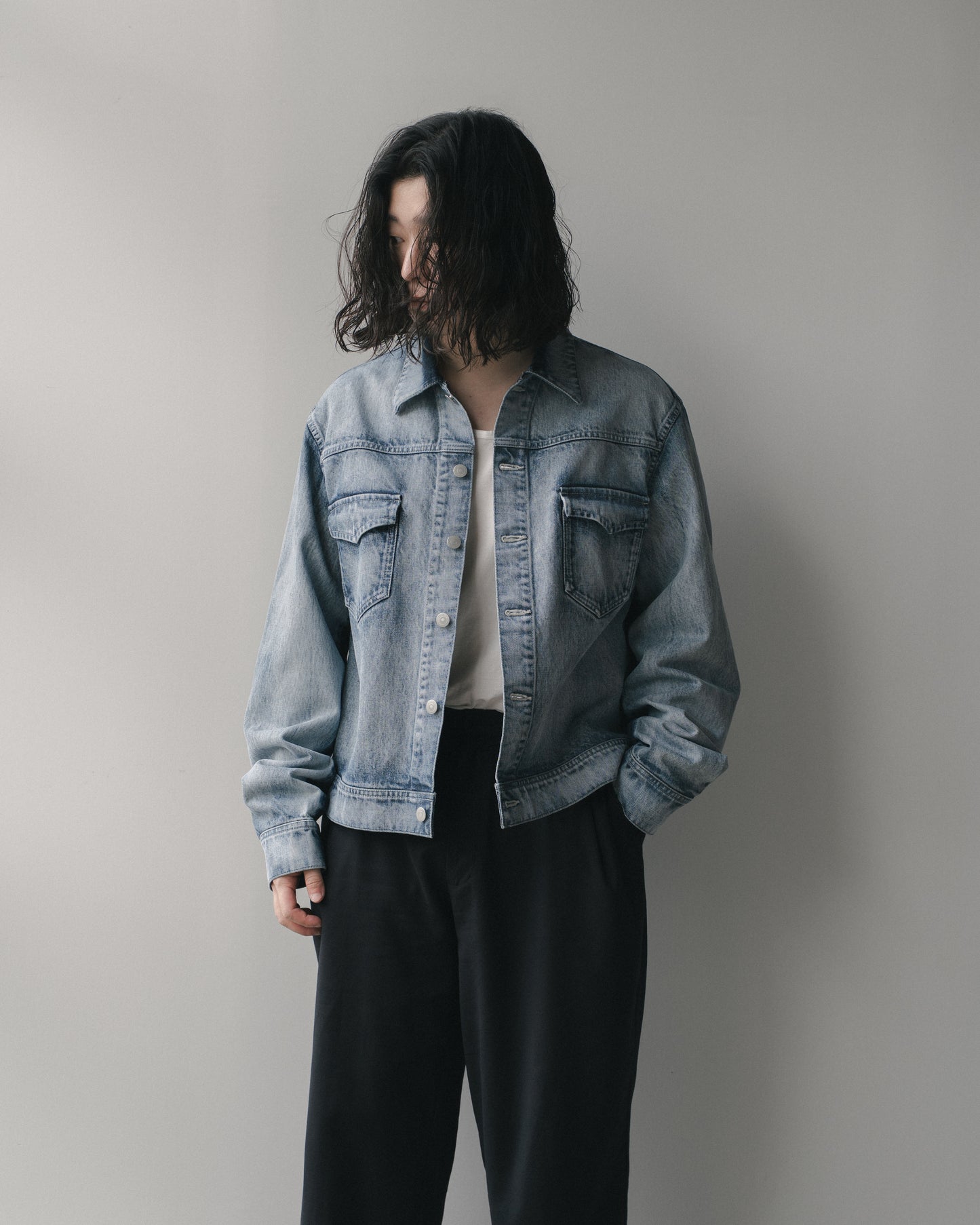 TWO-TONE DENIM BLOUSON - SAX BLUE