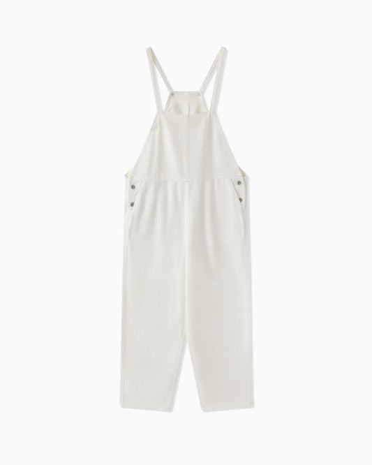 WHITE DENIM SALOPETTE - WHITE