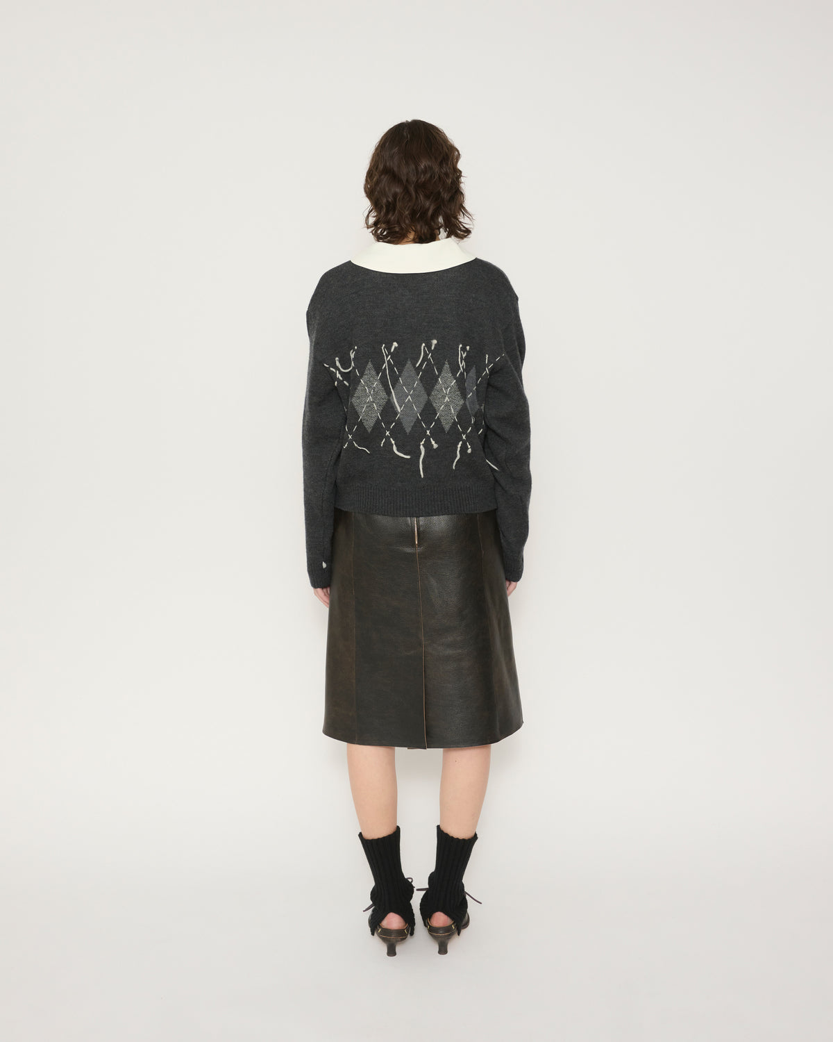 7G DOUBLE JACQUARD ARGYLE V NECK SWEATER - GRAY