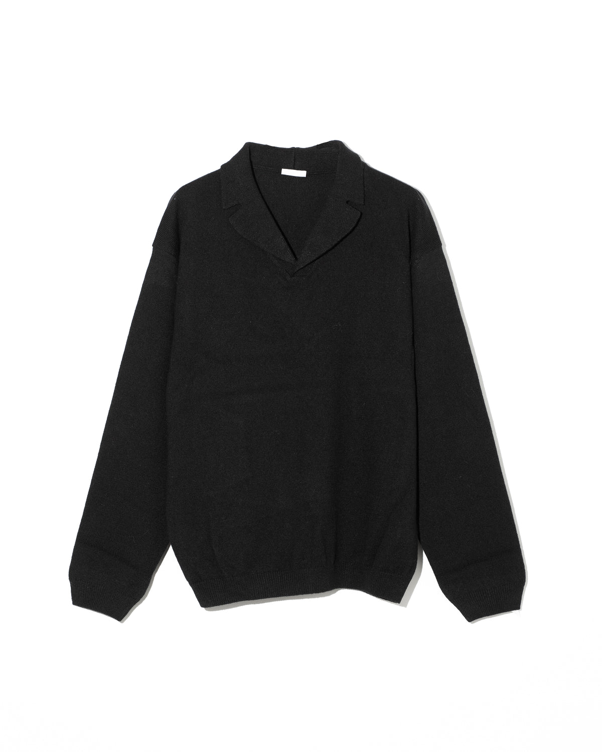 WOOL OPEN COLLAR KNIT SHIRTS - BLACK