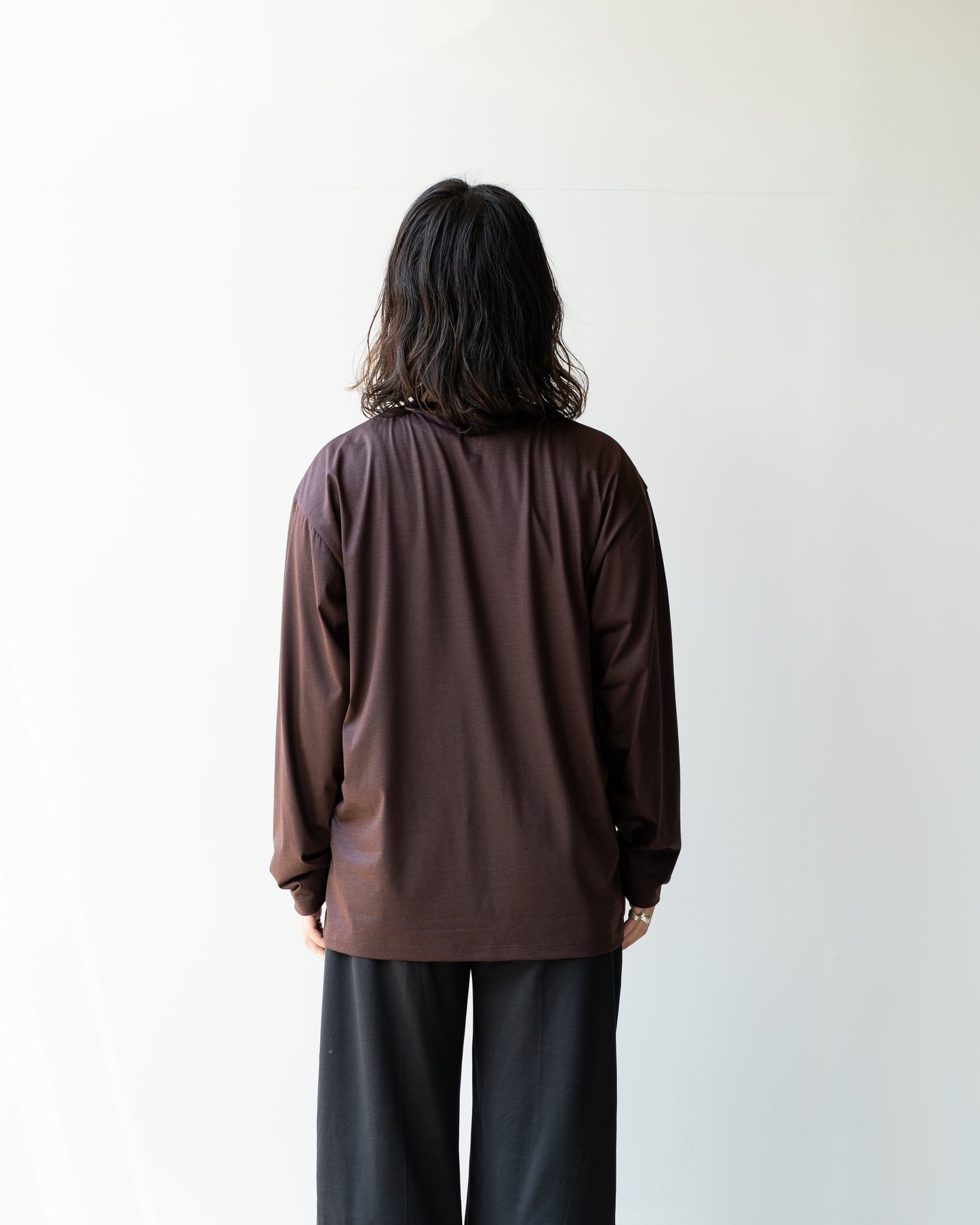 36G WOOL HENLEY SILKY LS TEE - BROWN