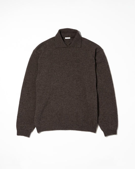 ALPACA POLO COLLAR KNIT SHIRT - BROWN