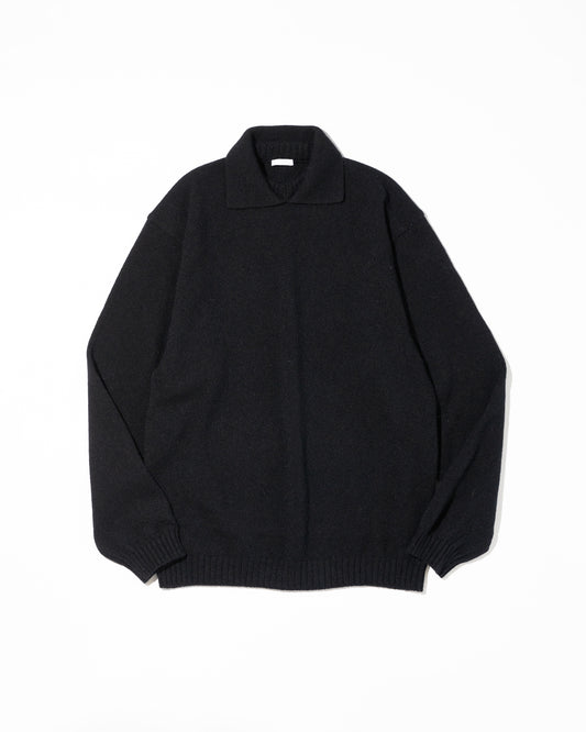 ALPACA POLO COLLAR KNIT SHIRT - BLACK
