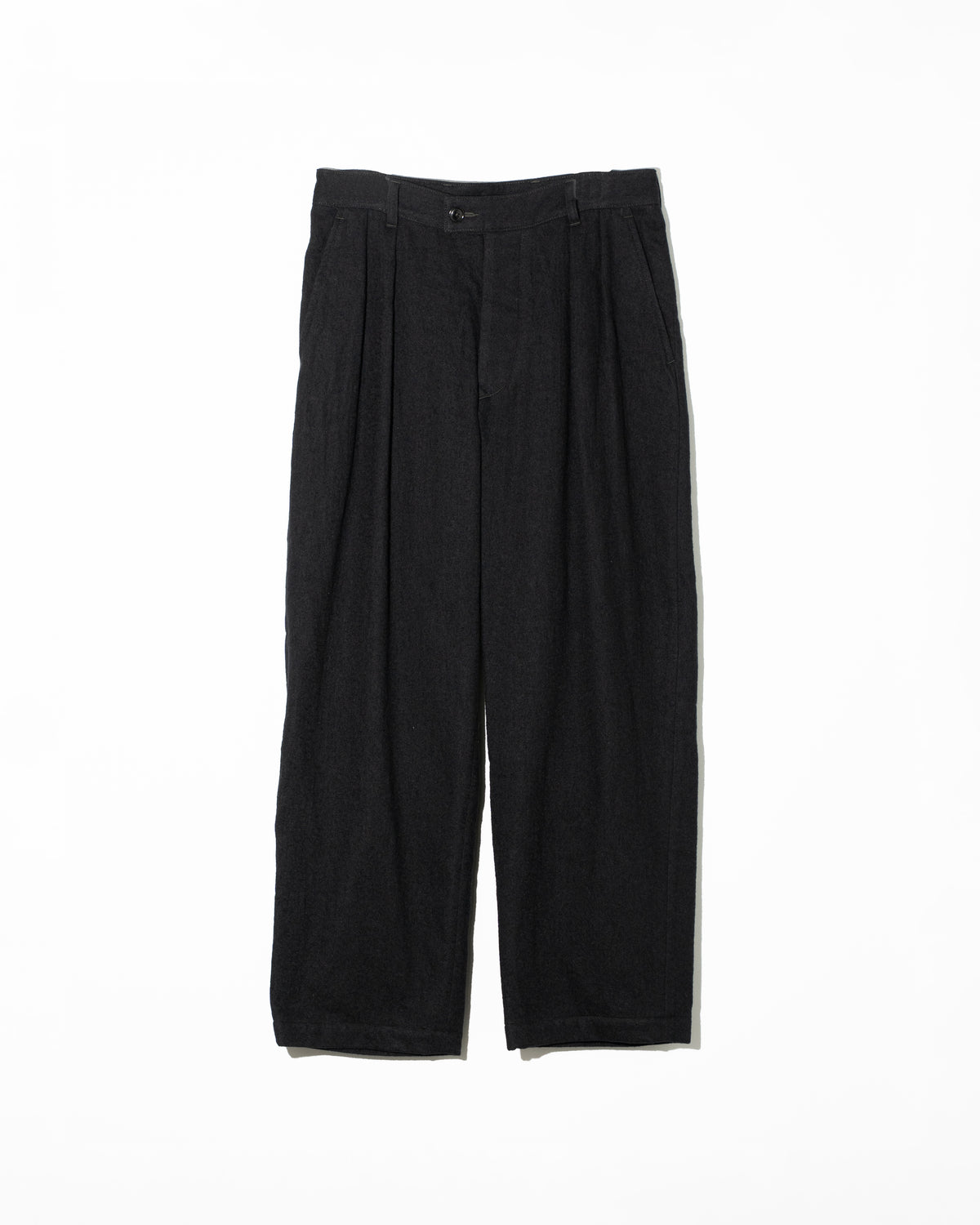 BRUSHED COTTON WOOL TWILL PANTS - BLACK