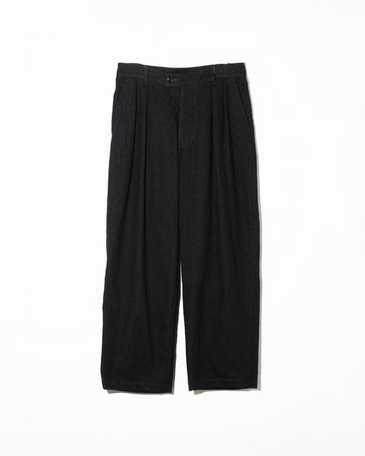 BRUSHED COTTON WOOL TWILL PANTS - BLACK