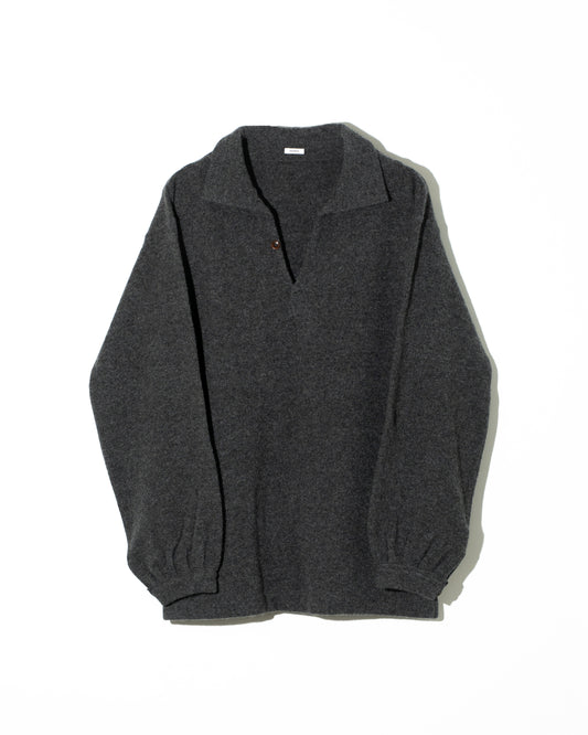 LAMBS CASHMERE KNIT SHIRT - CHARCOAL