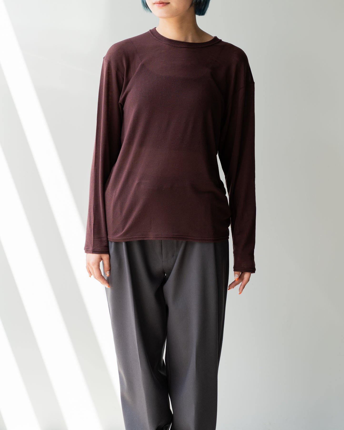 CASHMERE SILK L/S T-SHIRTS (FEMME) - BROWN