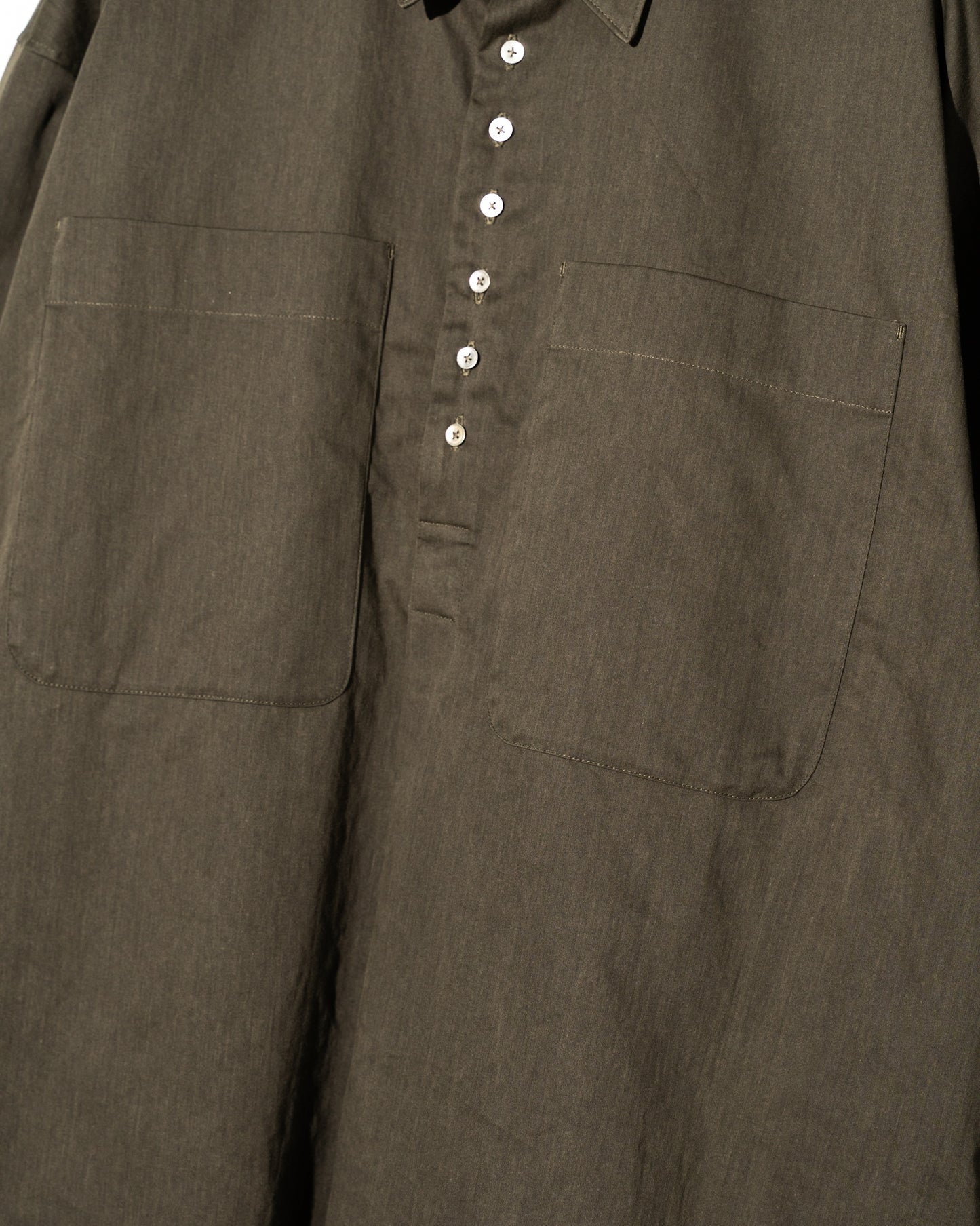 COTTN DYED SATIN OVER SIZE PULL OVER SHIRTS - KHAKI