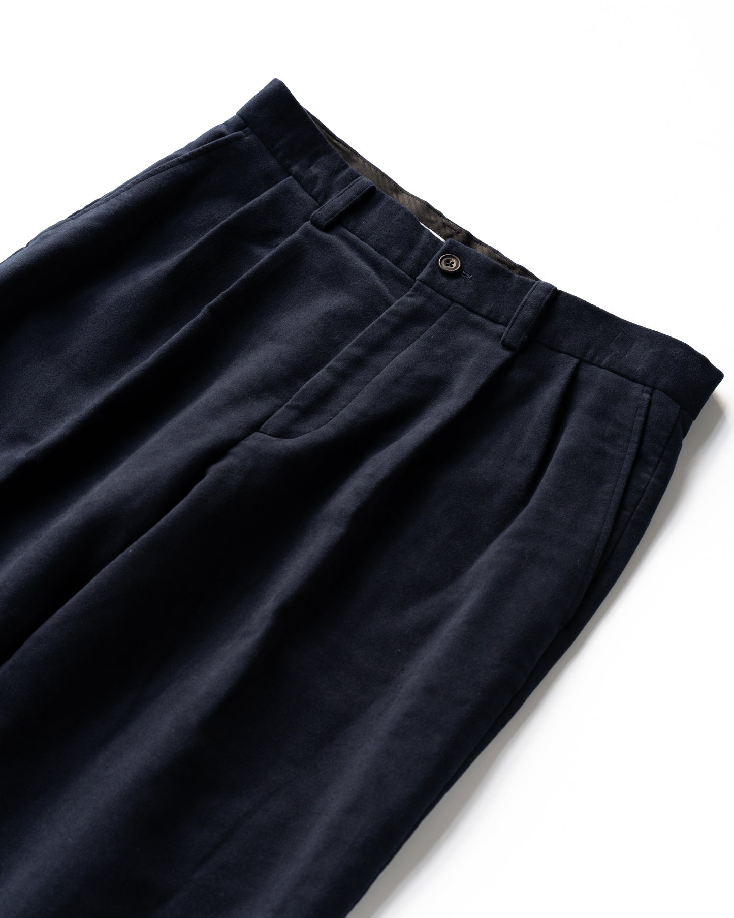 BRITISH MOLESKIN 2 TUCK WIDE PANTS - NAVY