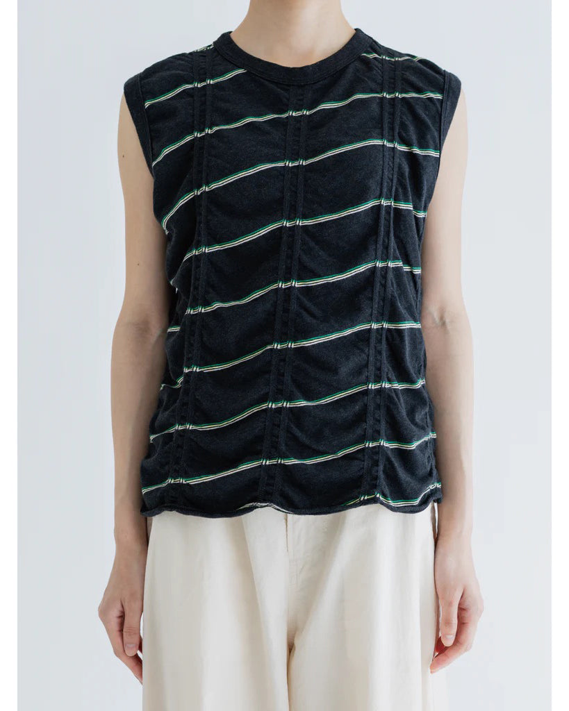 TUCKED JACQUARD BORDER SLEEVELESS - BLACK