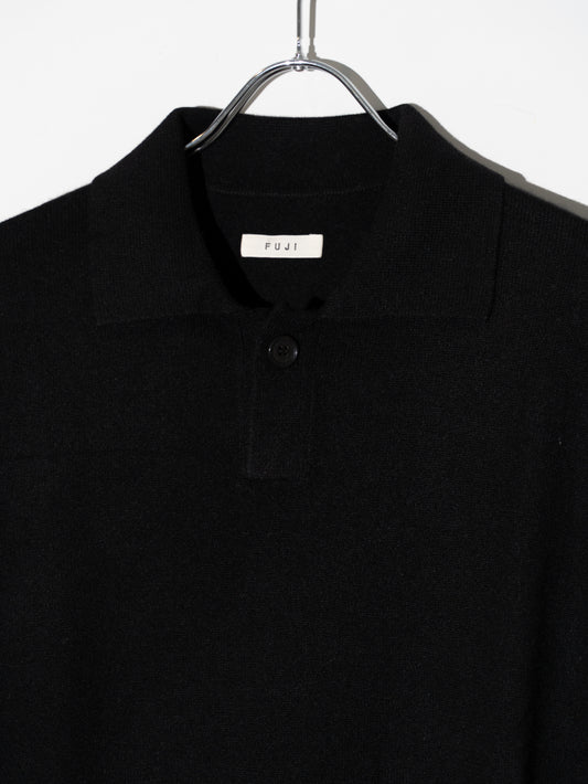 CASHMERE KNIT POLO - BLACK