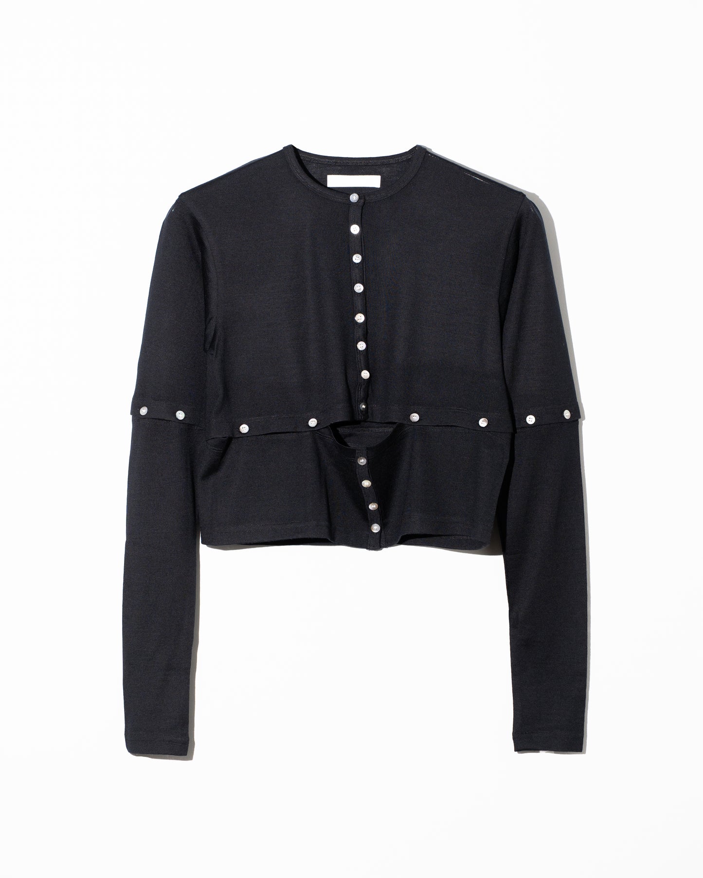 WOOL JERSEY DETACHABLE CARDIGAN - BLACK