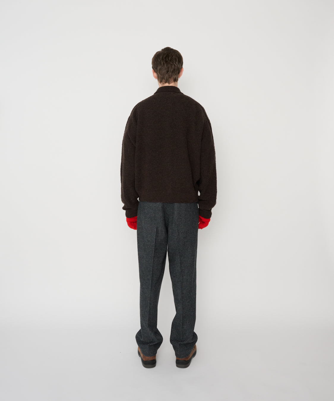 5G REVERSE STICHES POLO COLLAR KNIT CARDIGAN - BROWN