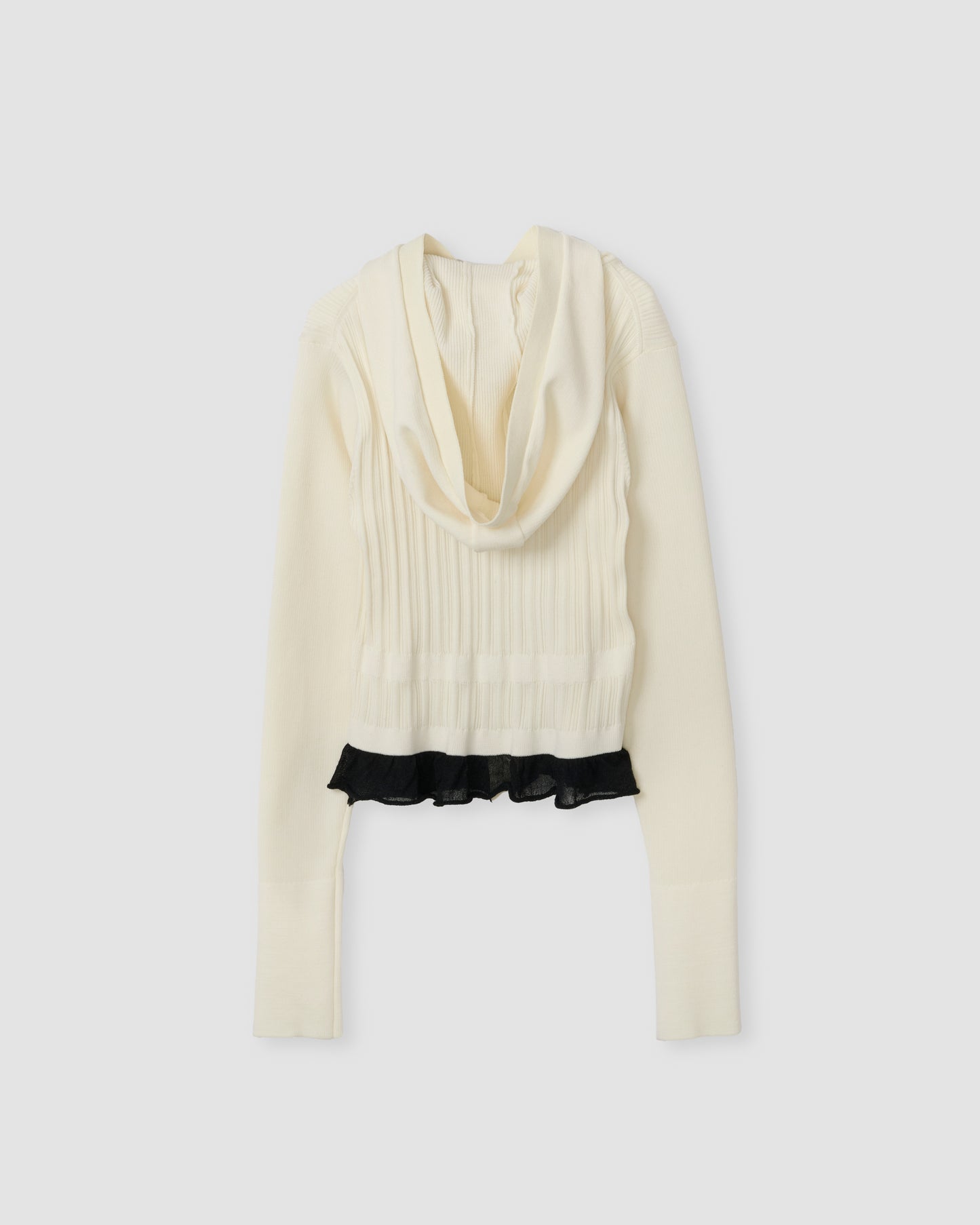 16G RIB HOOD CARDIGAN - WHITE