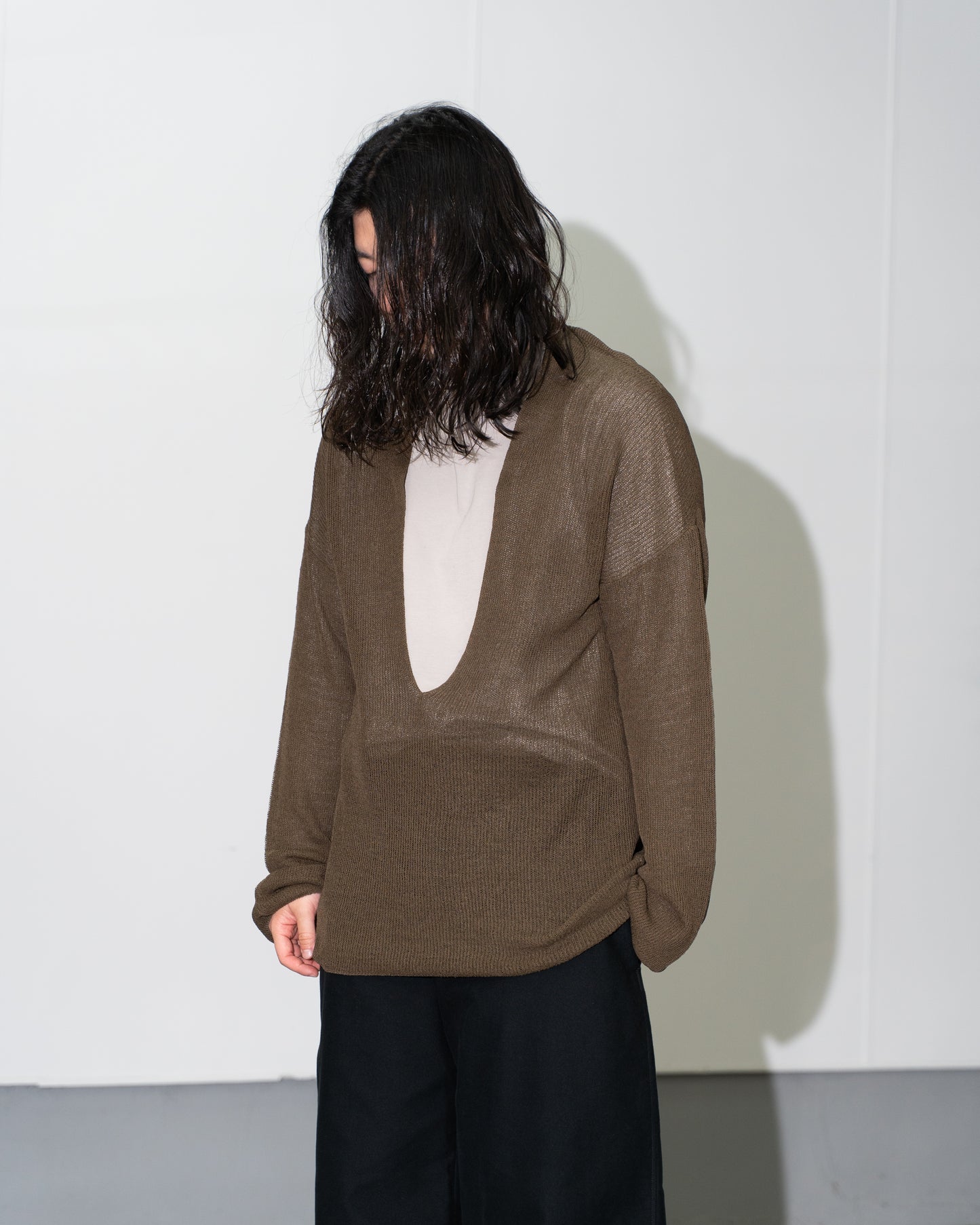 DEEP V WIDE KNIT - KHAKI