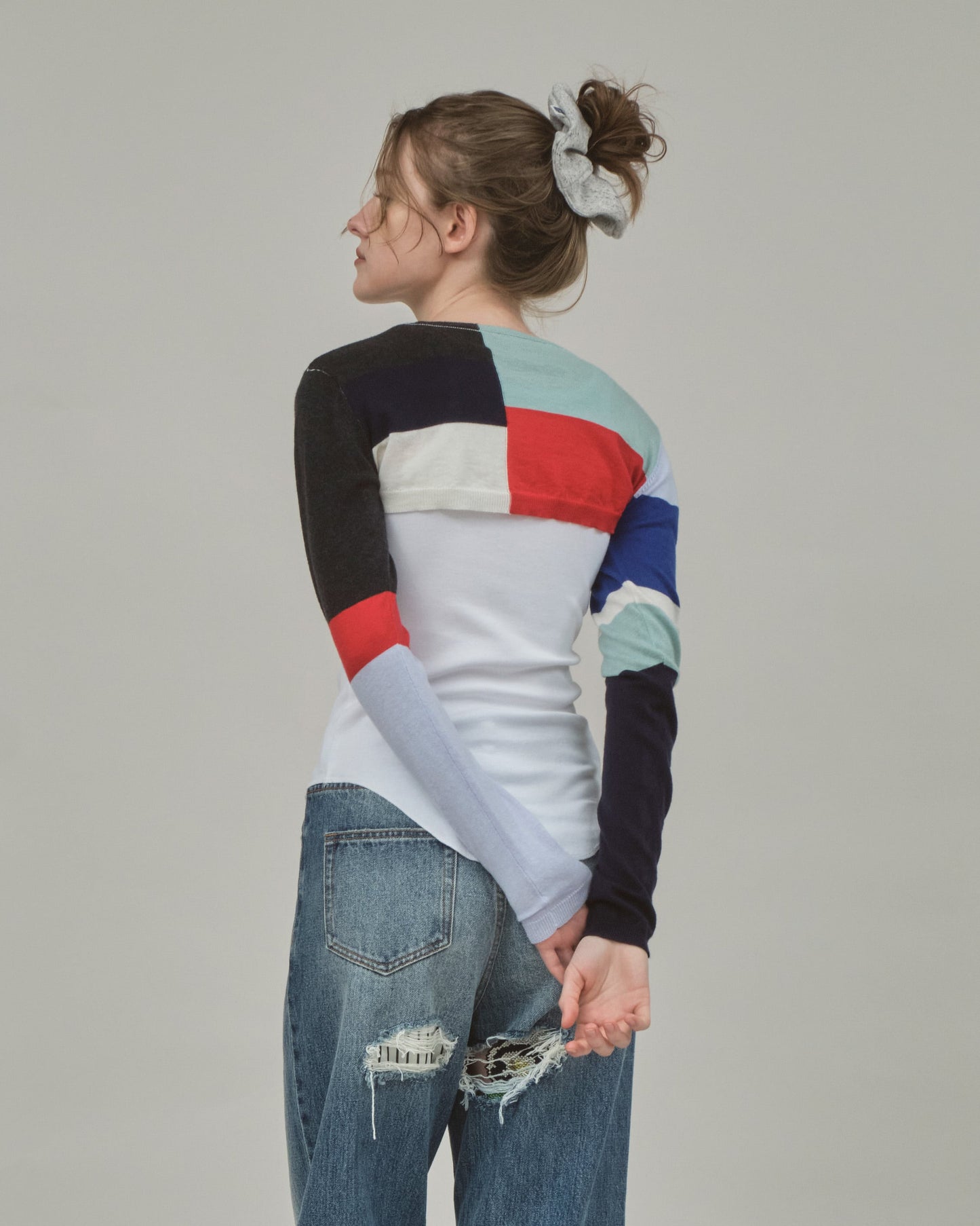 PATCHWORK KNIT TOP - BLACK